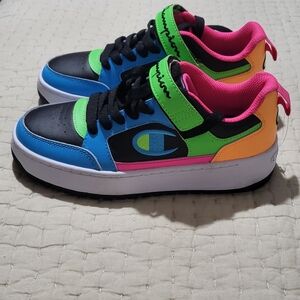Champion Drome CB Low Top Neon Pink Orange Blue Black Shoes Size 4 Youth